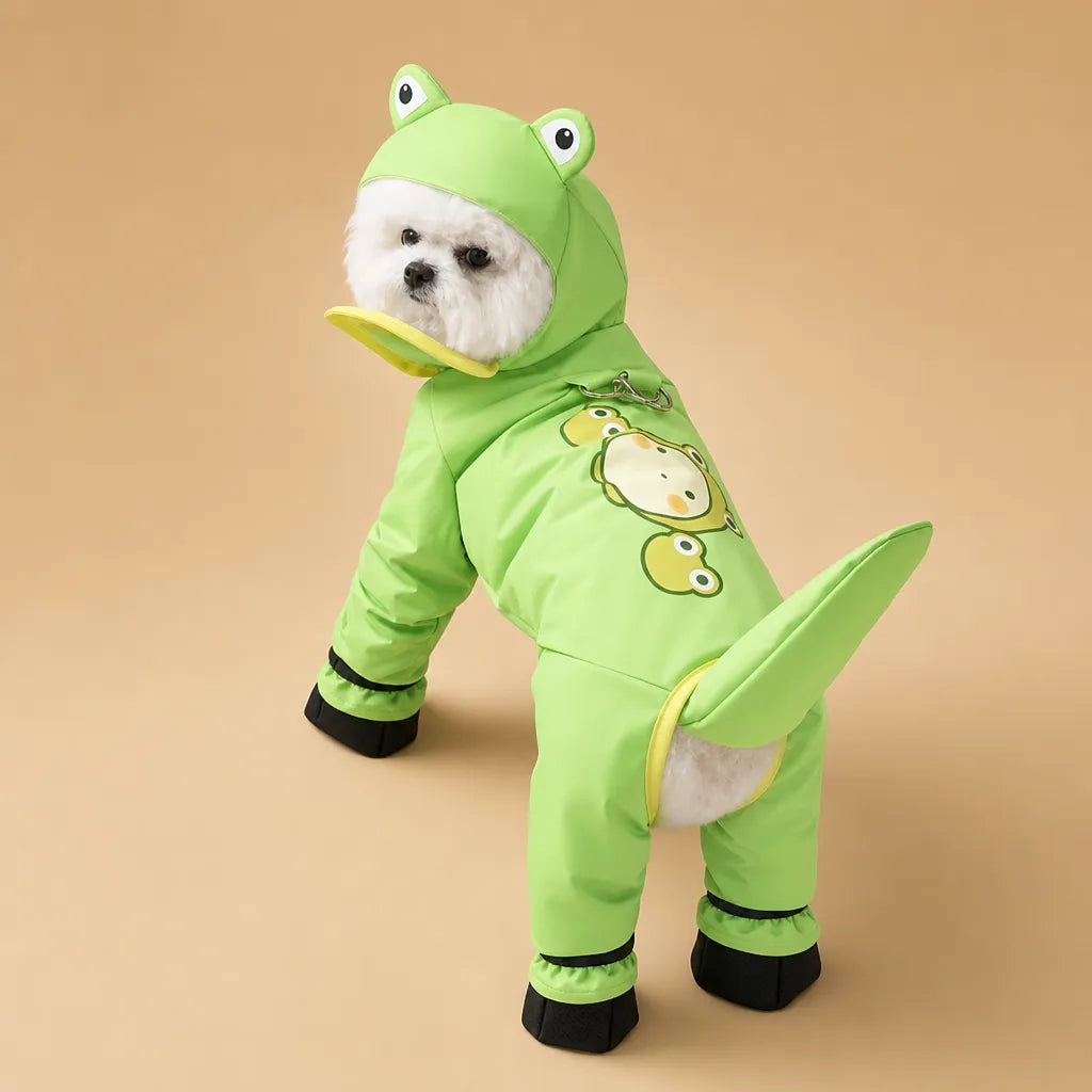 Combinaison imperméable chien - 4 pattes visière incluse