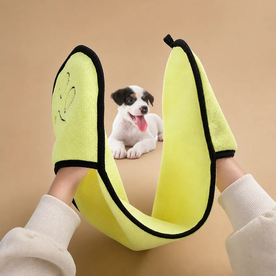 Serviette de bain pour chien - microfibre poches mains
