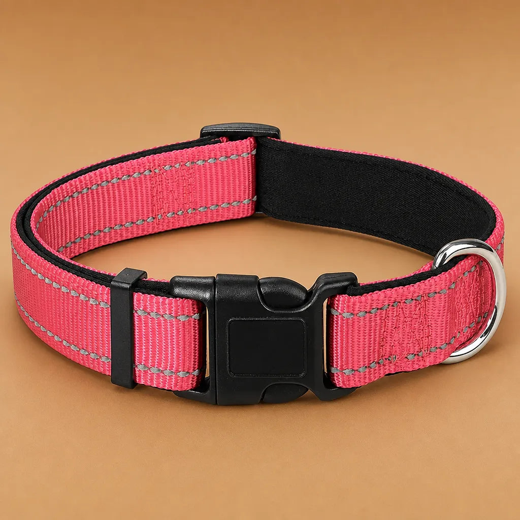 Collier chien réfléchissant - Nylon rembourré S à XL 14 coloris