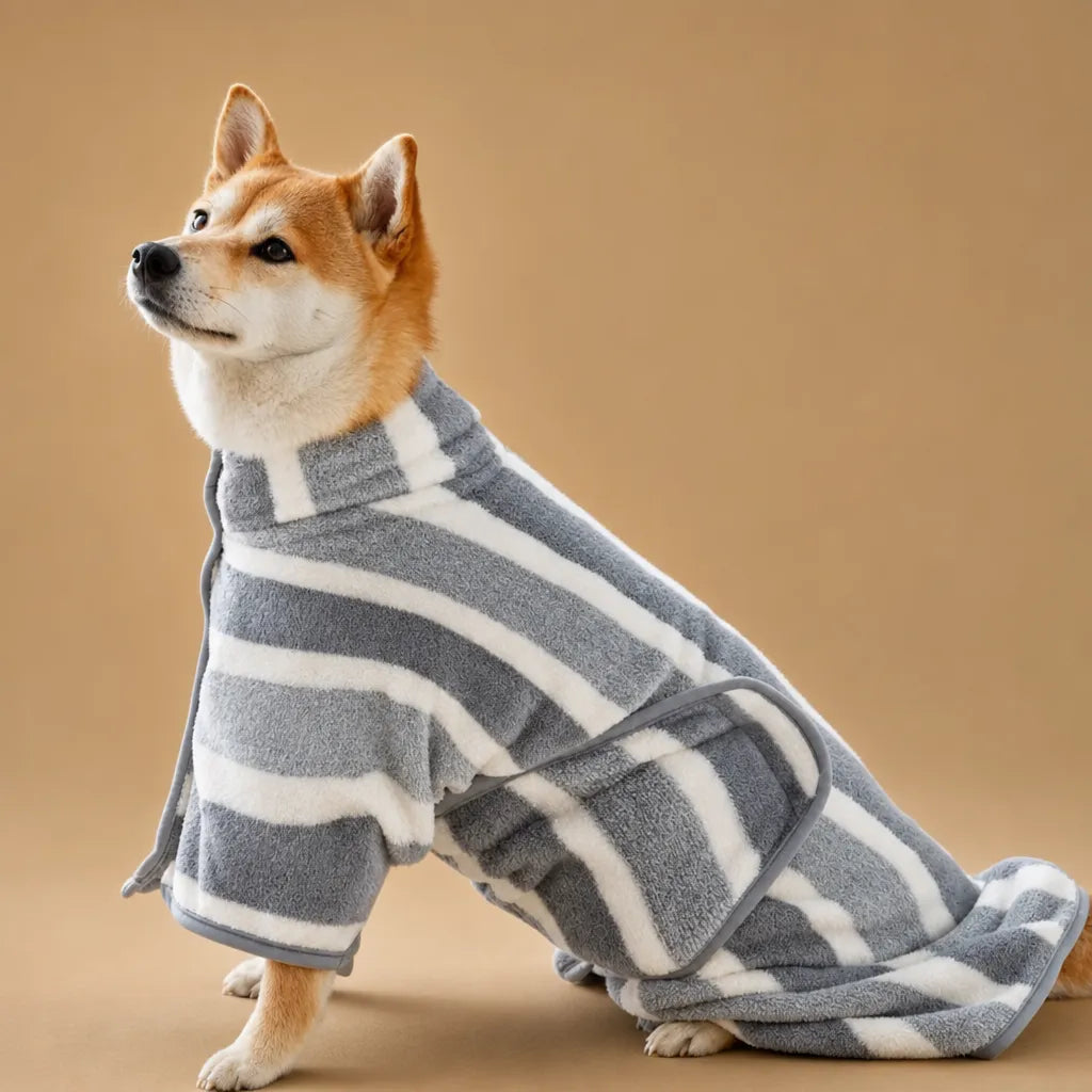 Peignoir absorbant pour chien - coral fleece rayures S M L