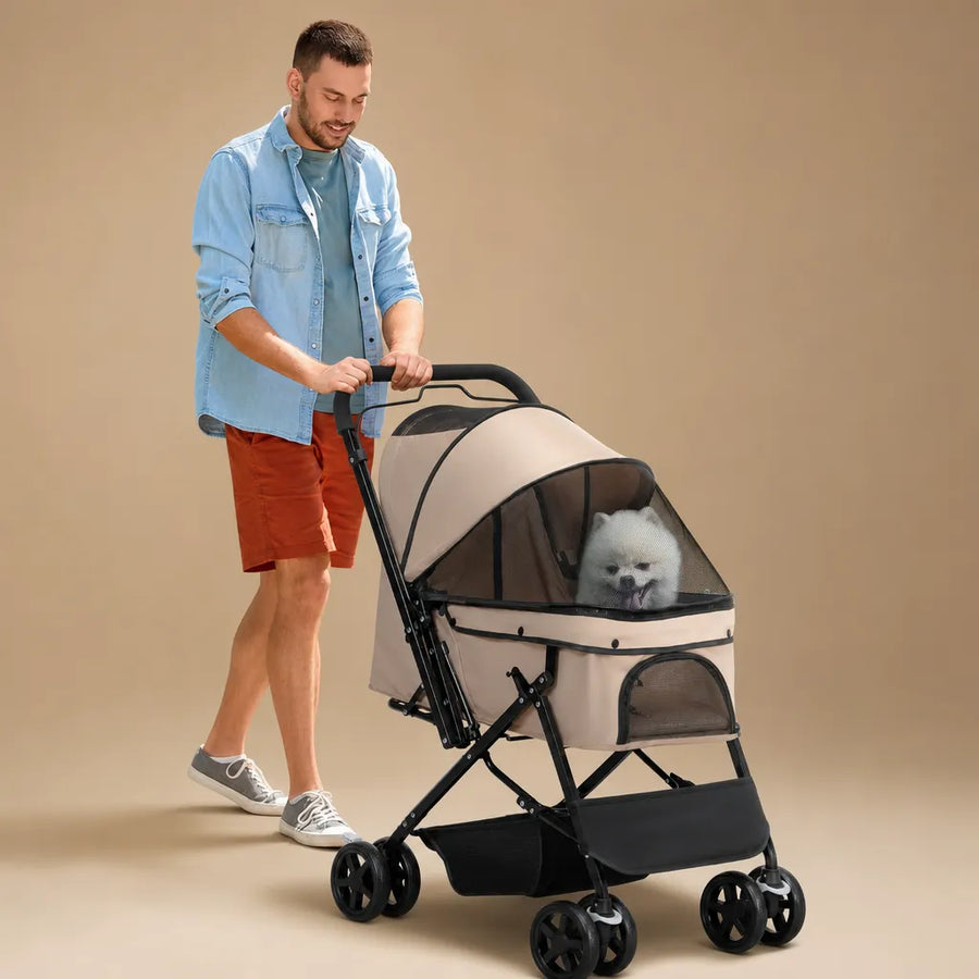 Poussette à chien pliable acier Oxford - Jusqu'à 15 kg 4 roues