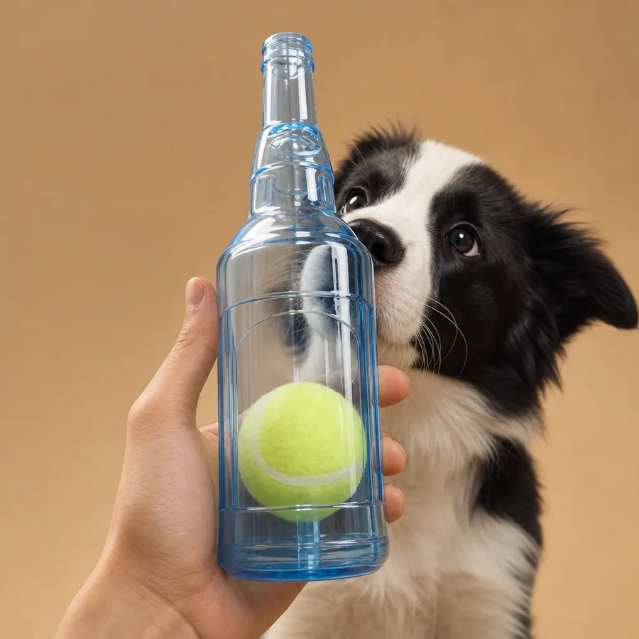 Jouet bouteille chien silicone - Balle tennis intégrée 2 tailles