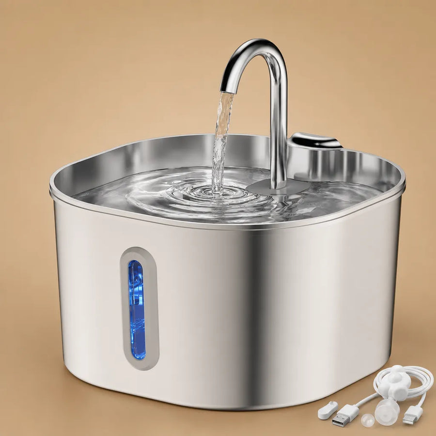 Fontaine chien inox silencieuse filtrée - 2,2 L USB