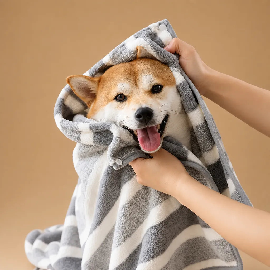 Peignoir absorbant pour chien - coral fleece rayures S M L