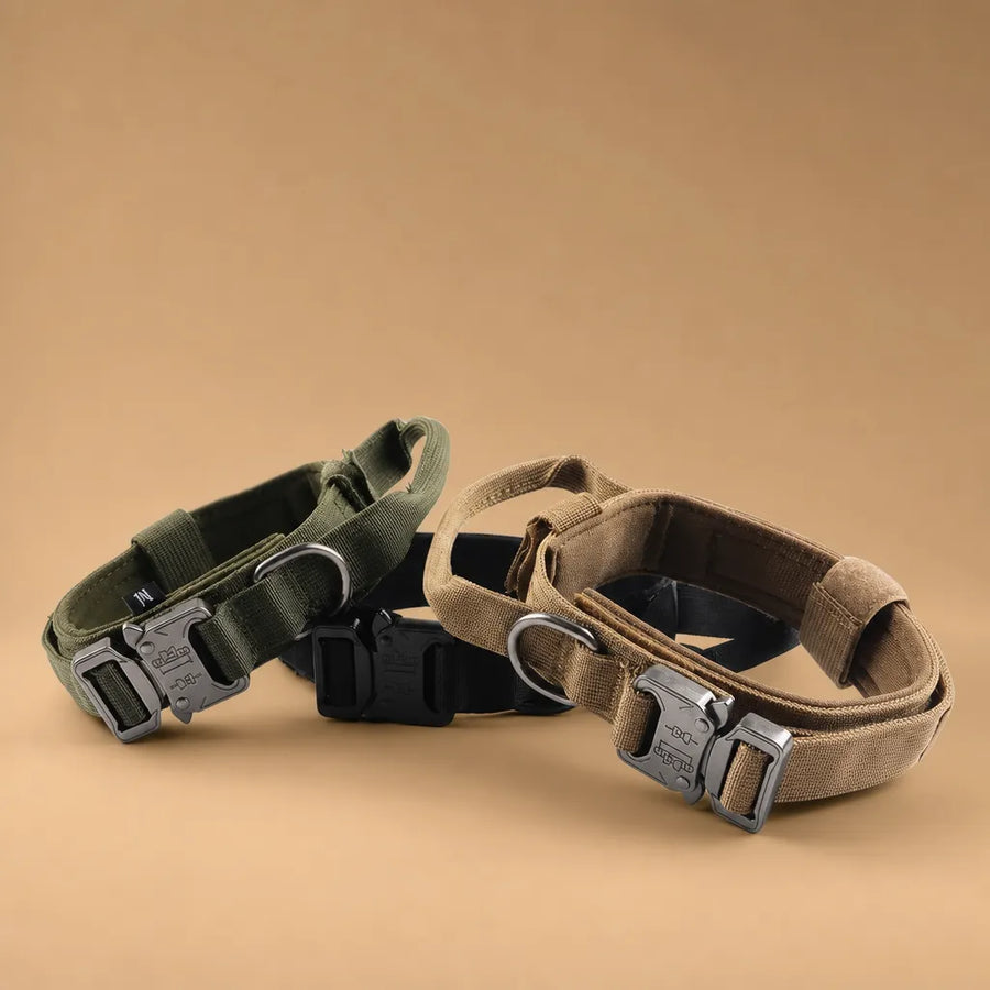 Collier tactique chien - Nylon militaire poignée métal M à XL