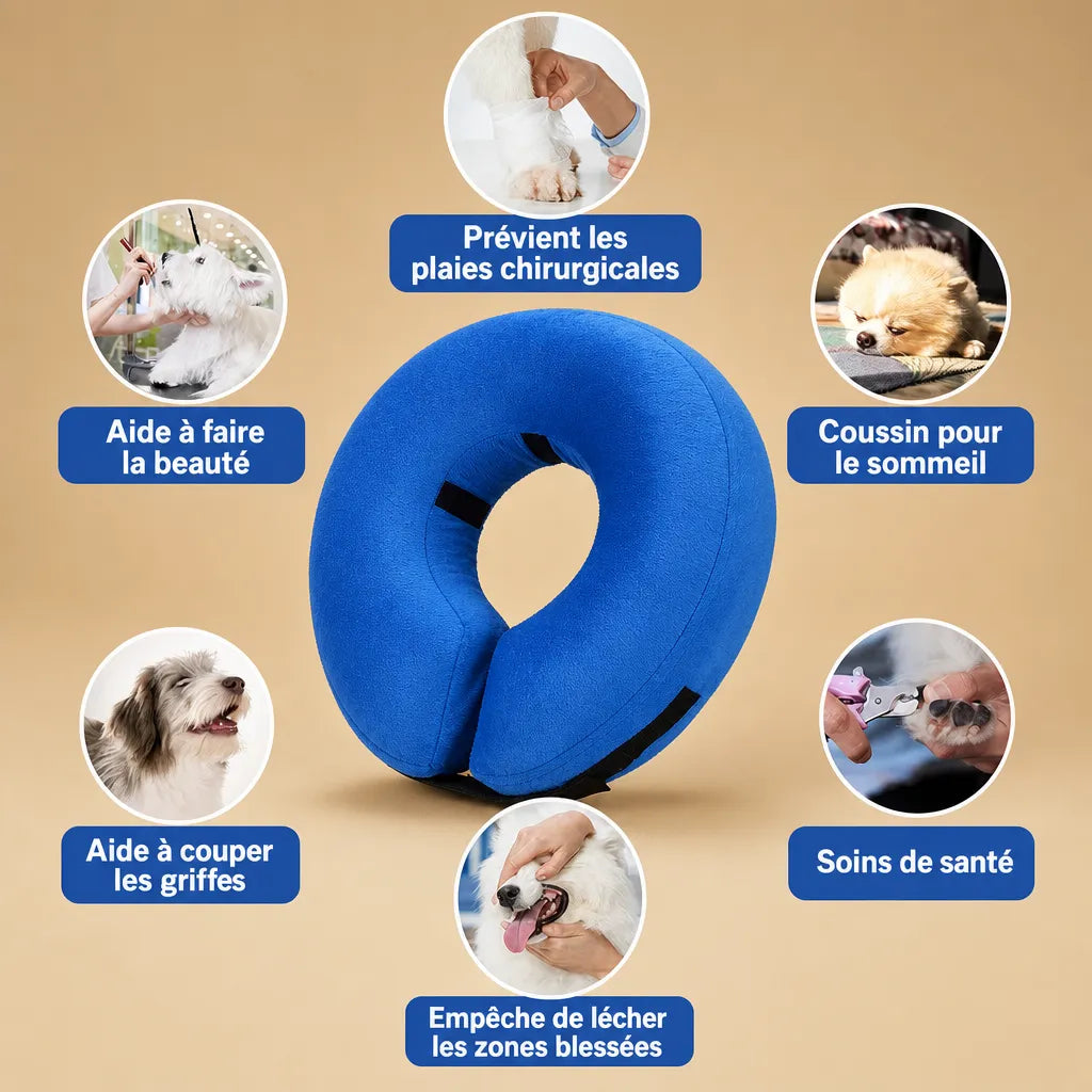 Collerette chien gonflable en peluche - 3 tailles S M L