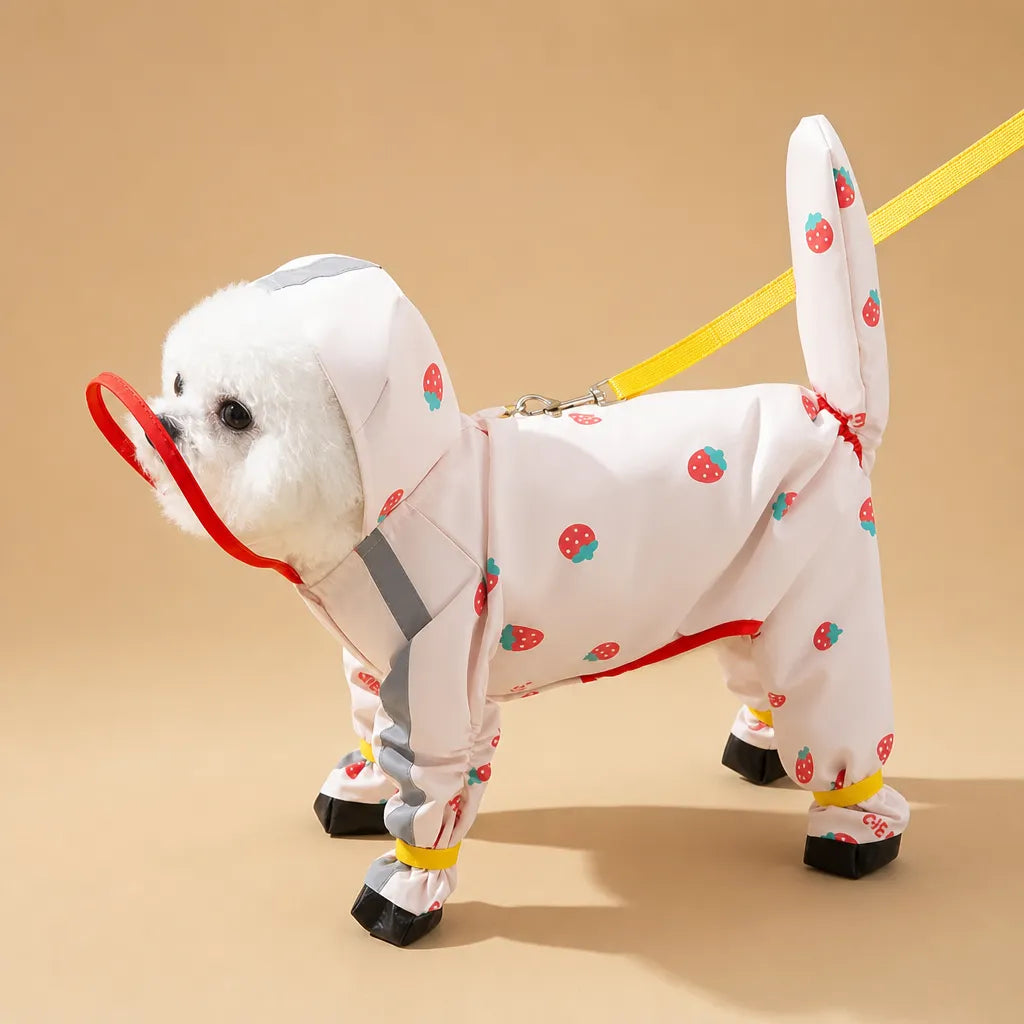 Combinaison imperméable chien - 4 pattes visière incluse