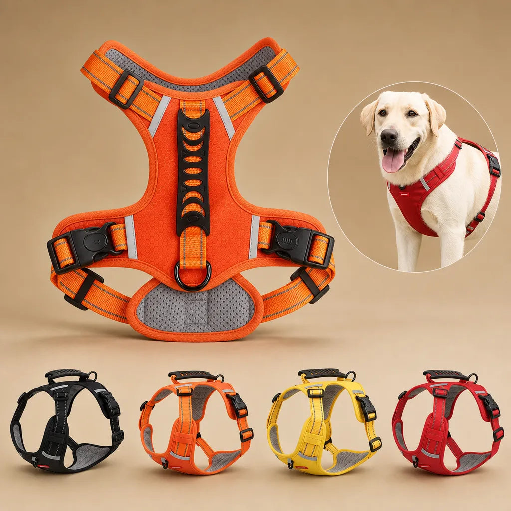Harnais réglable chien - Anti traction réfléchissant XS au XL