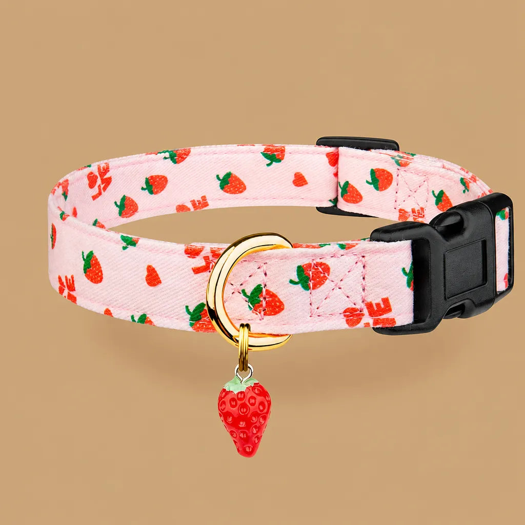 Collier chien rose - Coton imprimé pendentif cœur fait main