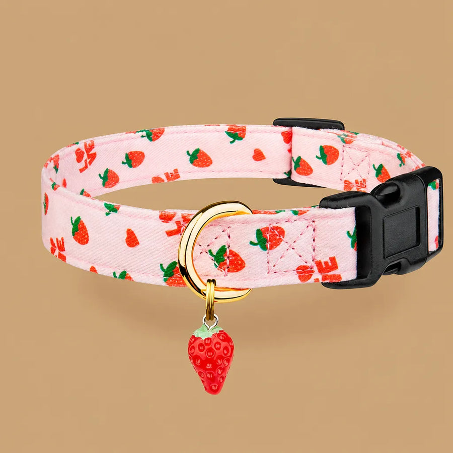 Collier chien rose - Coton imprimé pendentif cœur fait main
