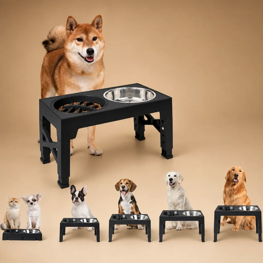 Support gamelle pour chien surélevé réglable - Double bol