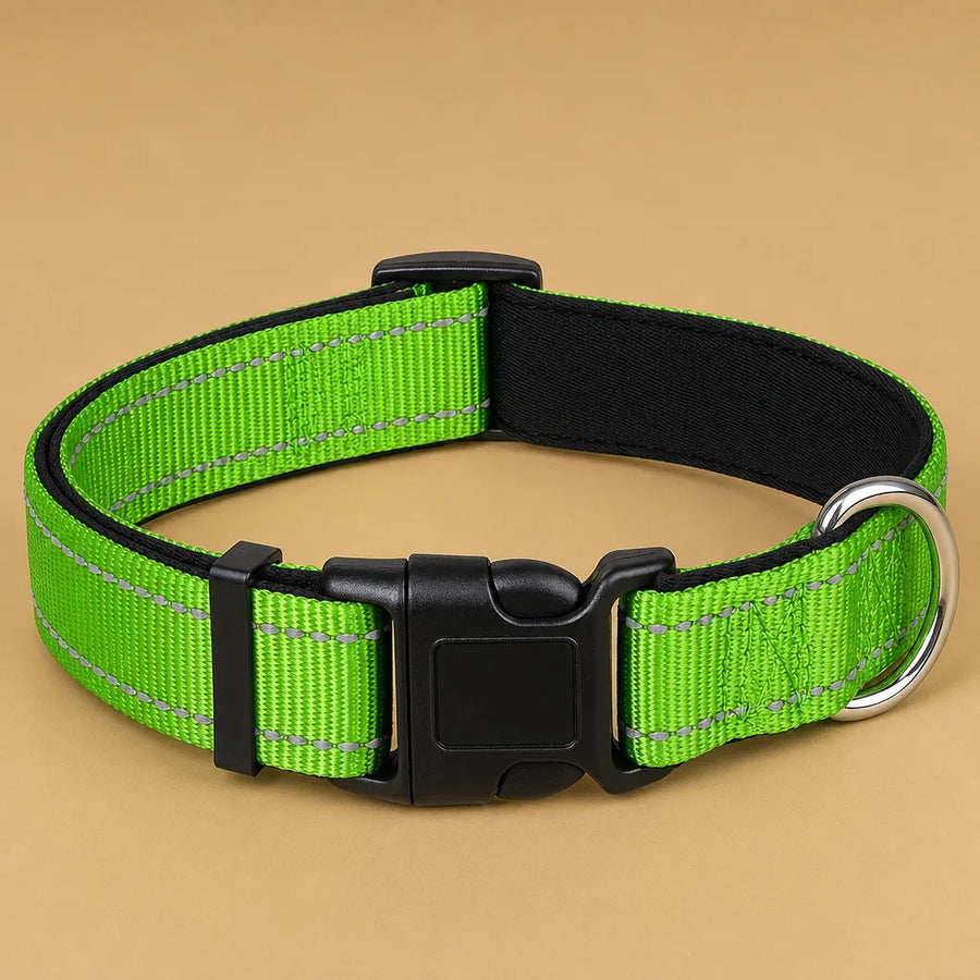 Collier chien réfléchissant - Nylon rembourré S à XL 14 coloris