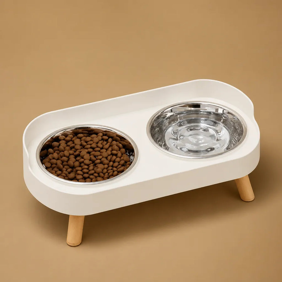 Gamelle haute pour chien - Double bol surélevé acier ou céramique