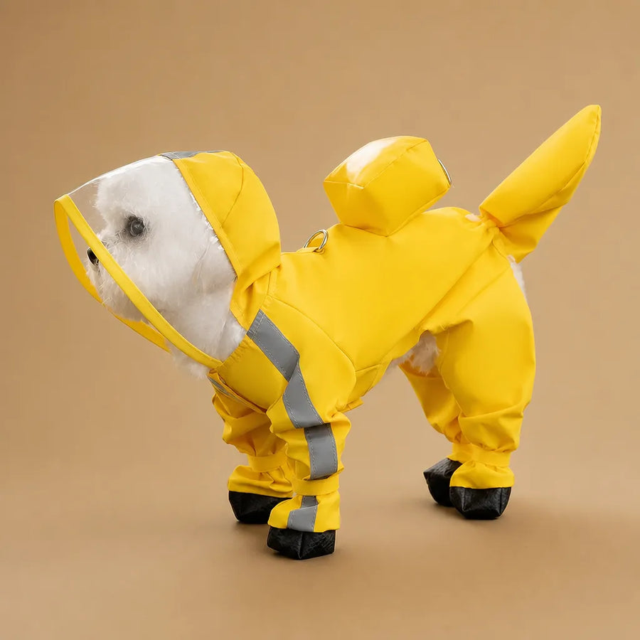 Combinaison imperméable chien - 4 pattes visière incluse